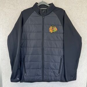 Chicago Blackhawks Mens Large Antigua Black Hybrid Puffer Full Zip Jacket NHL